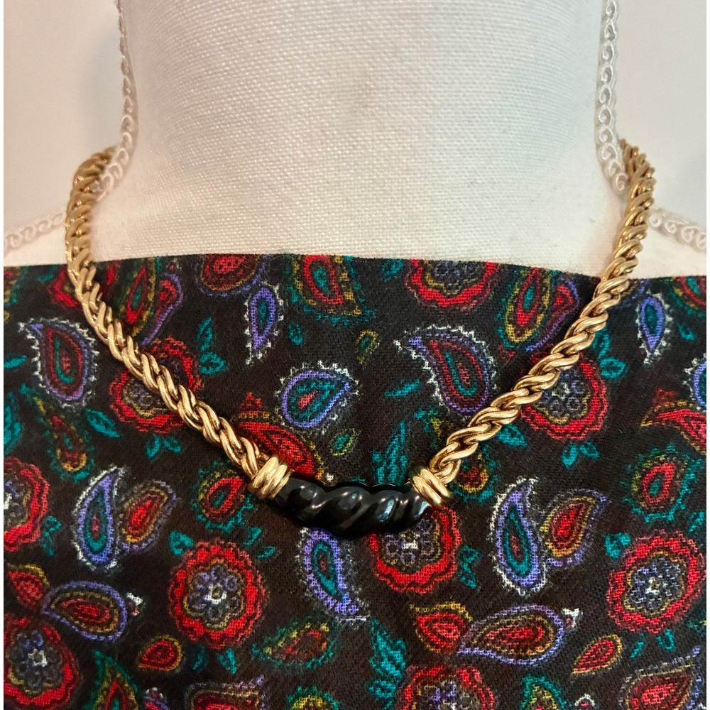 Irina Goudkova Gold Tone Black Statement Necklace Chunky Designer Jewelry